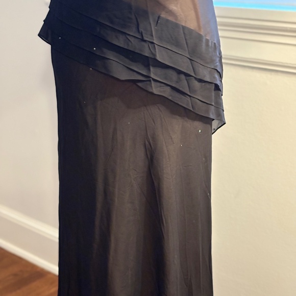 Elegant Luxurious Silk Gown Scattered Sequins Black with Beige Lining 50" Long - Picture 2 of 14